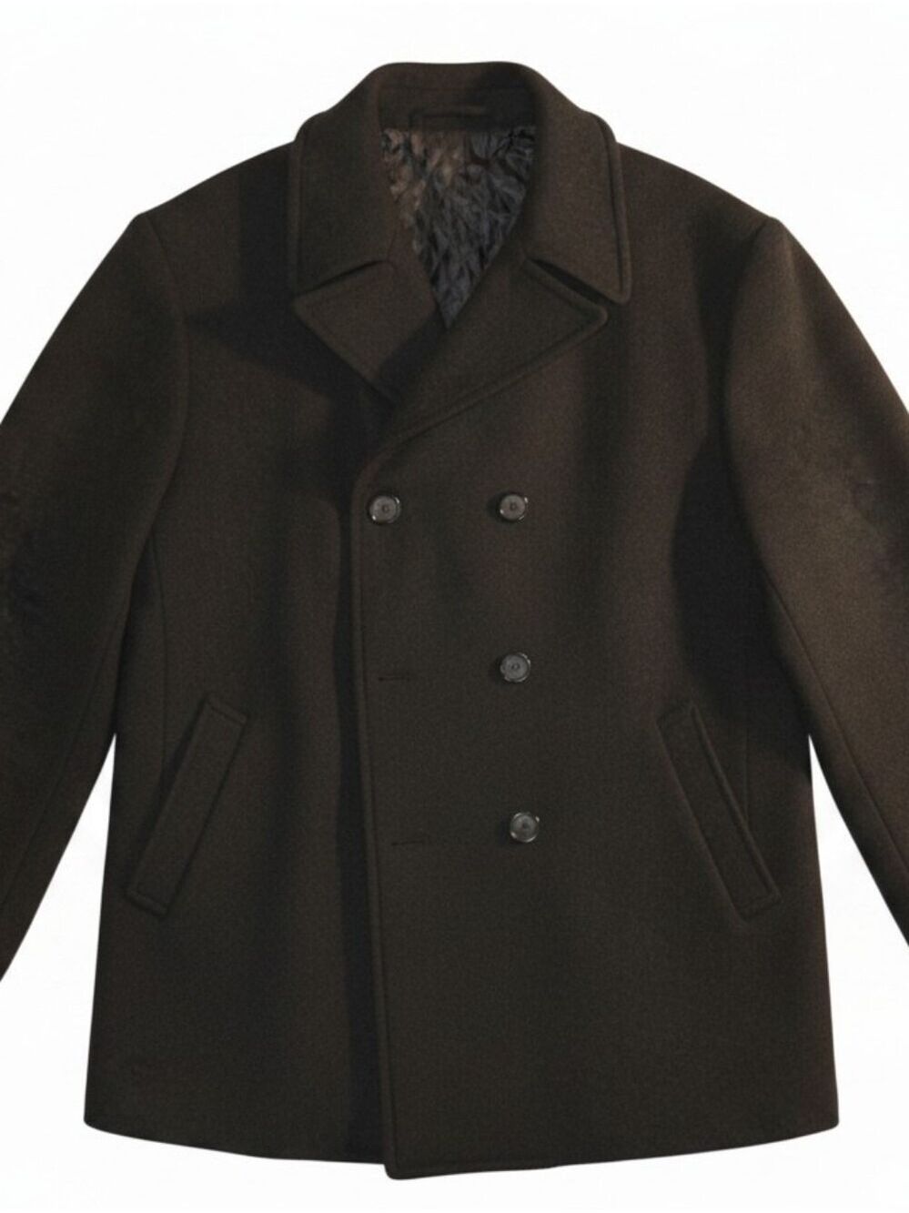 London Fog Men's Brown Double-Breasted Pea Coat